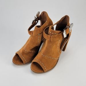 Camel Strap Studded Heel Booties - Size 5.5